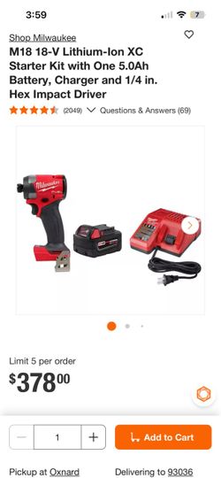M18 18-V Lithium-lon XC Starter Kit with One 5.0Ah Battery, Charger and 1/4 in. Hex Impact Driver