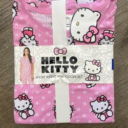Ladies Hello Kitty Short Sleeve And Jogger Pjs 