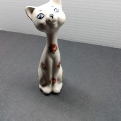 Vintage Bone China Floral Cat Figurine