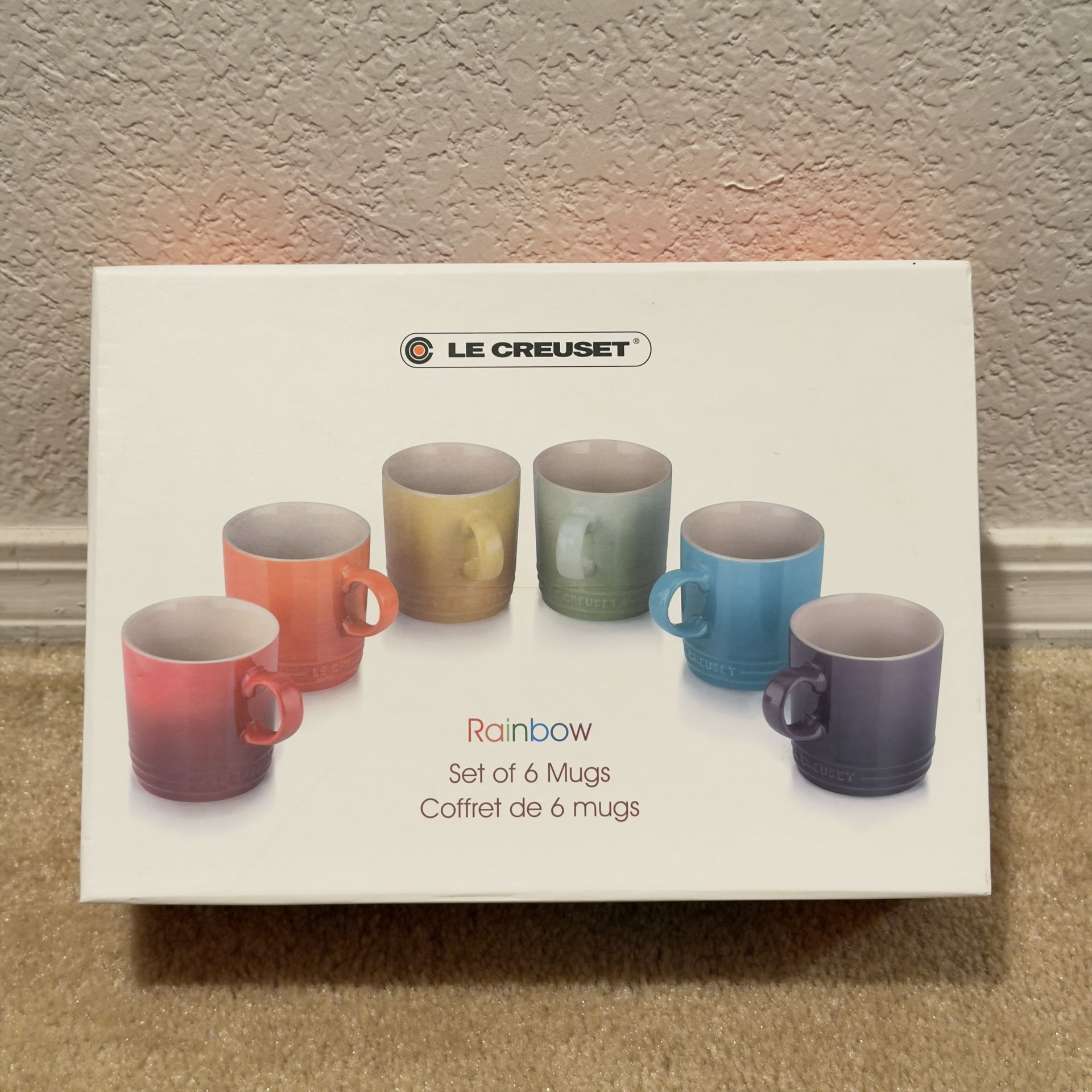 Le Creuset Rainbow Mugs Set Of 6 - Brand New
