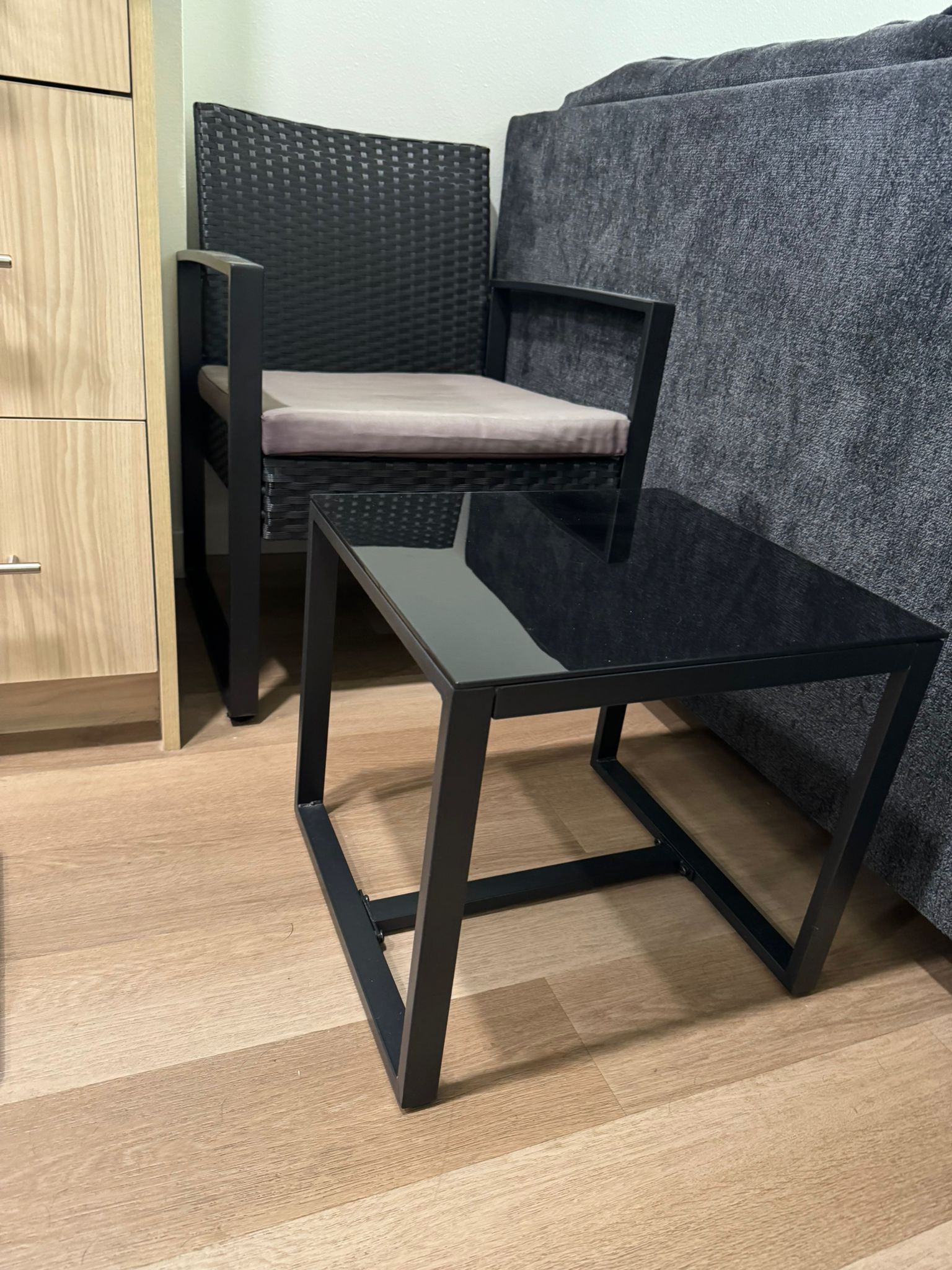 Patio Chair & Black Glass Table Set