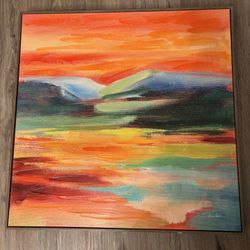 Abstract Landscape Painting - Framed Canvas Wall Art – Signed