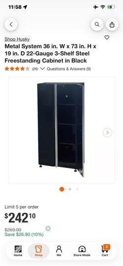 Husky 3-Shelf Steel Freestanding Cabinet Black