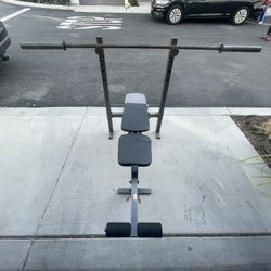 Weight Bench, Olympic Bar, Weight Plates