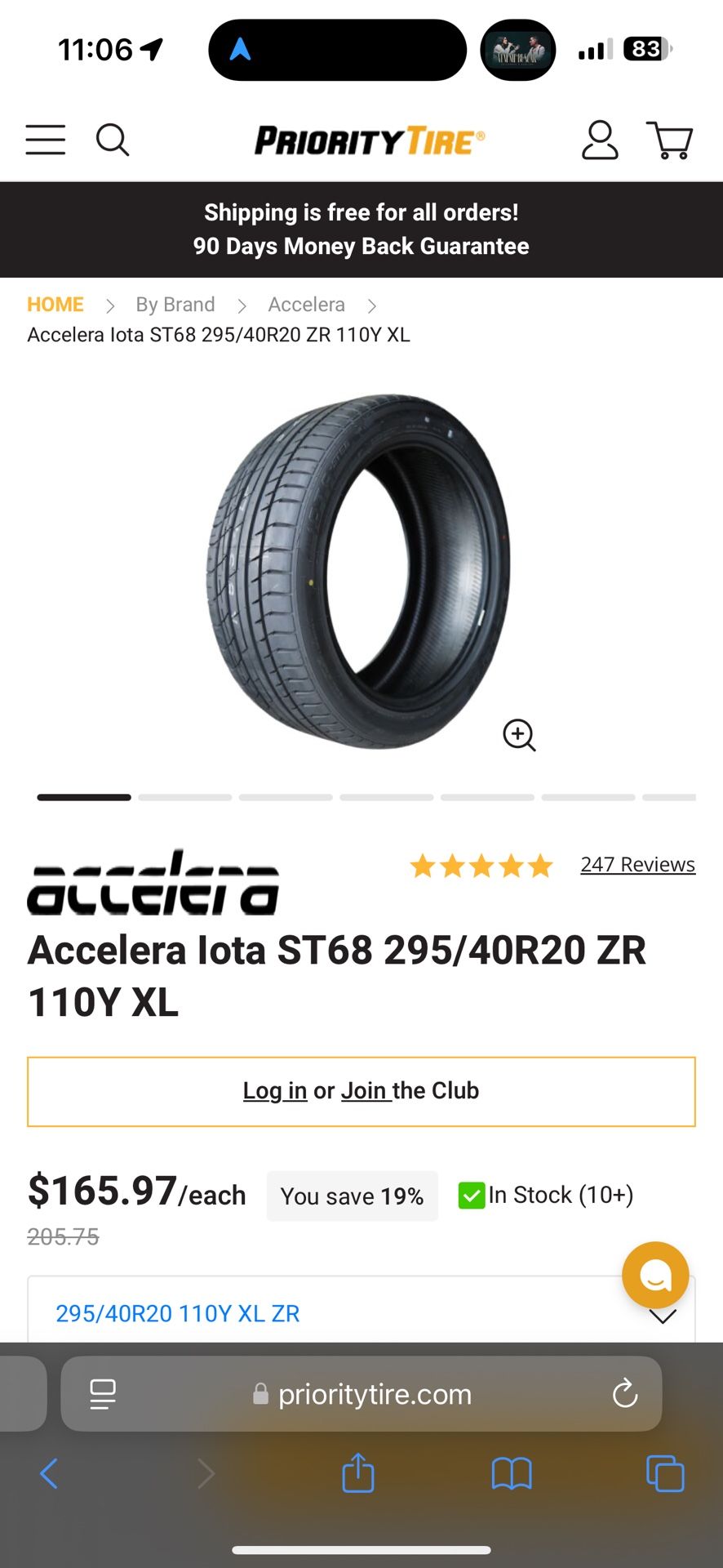 295/40/20 Accelera tires