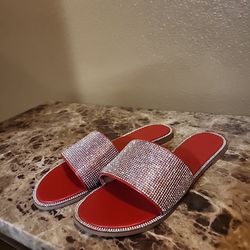 Women's Red Sparkly Sandals Slides US Size 10  Size 43  Cute New No Box Summer