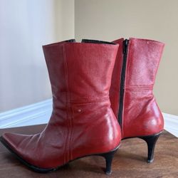 Red Leather Heeled Boots