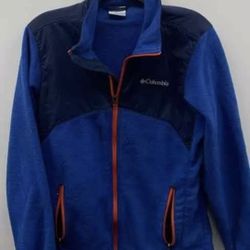 Columbia Mens Full Zip Blue Orange Trim Fleece Jacket Size S Used Excellent 