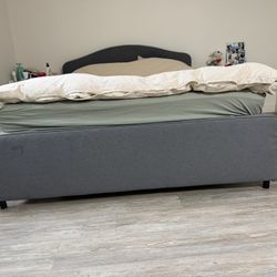 Queen Size Upholstered Bed Frame – Gray/White