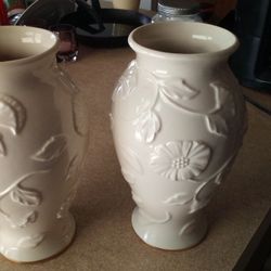 MATCHING PAIRS OF LENOX FLOWER EMBOSSED GOLD TRIM VASES