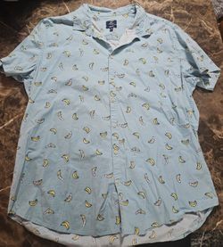 George  Men's Bananas Slim Fit Short Sleeve Shirt, Blue, Size 3xl