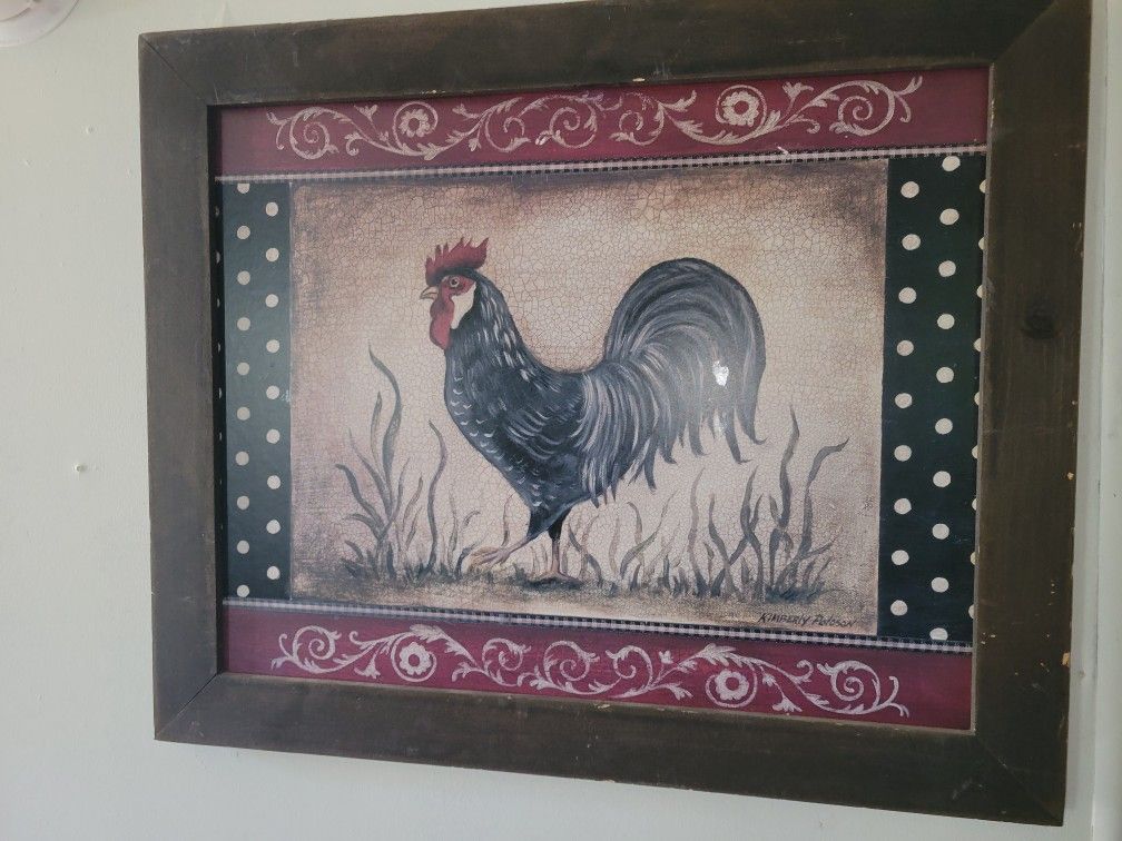 Black Rooster Framed Picture