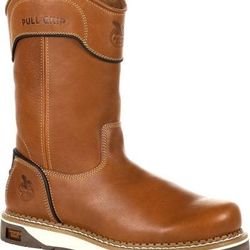 NEW SZ 7 Wide Or 9 Or 9.5 Men Georgia Work Boots Pull on Industrial Soft Boot Brown Amp Lt Wedge