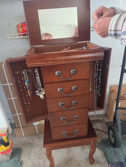 Tall Wooden Jewelry Armoire with Mirror