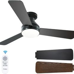 Amico Ceiling Fans with Lights, 42 inch Low Profile Ceiling fan with Light and Remote Control, Flush Mount, Reversible, 3CCT, Dimmable, Noiseless, Bla