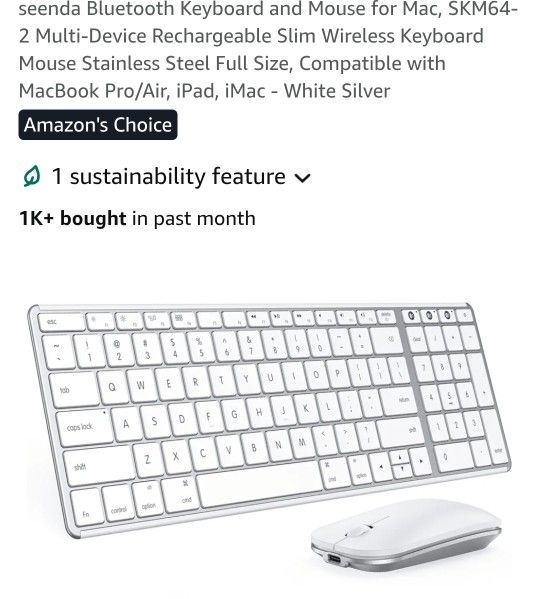 seenda Bluetooth Keyboard and Mouse for Mac SKM64-2 Multi-Device Rechargeable
