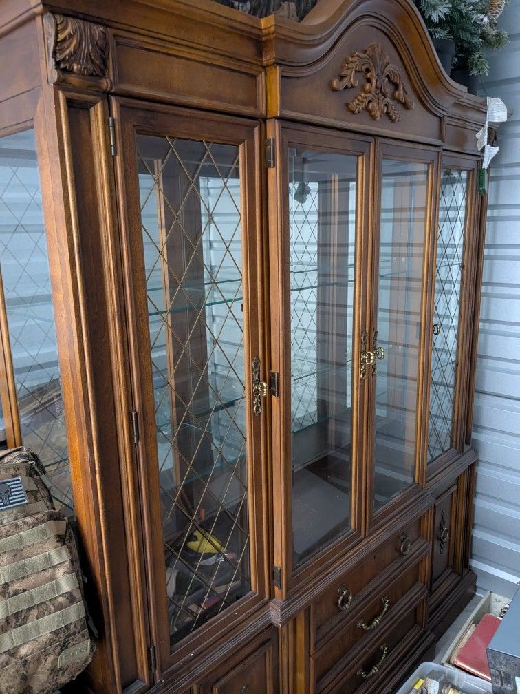 Solid Wood Lighted Glass China Hutch
