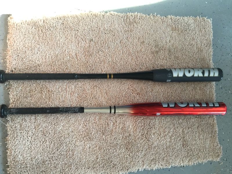 Worth Revolver & Worth Insanity Softball Bats 34 inch 26 oz used maybe for 5 hits a piece.