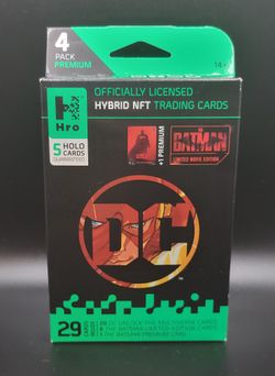 DC Unlock The Multiverse Hro Hybrid NFT Trading Cards: Chapter 1 4-Pack Premium Booster Box with limited edition The Batman premium card
