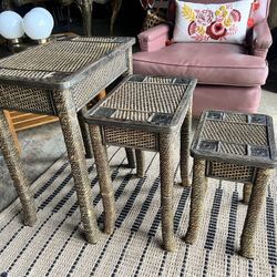 Nesting Tables Rattan Wicker Set of 3