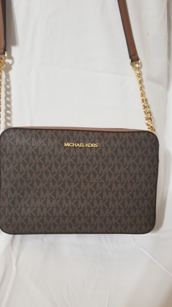 Michael Kors Brown Jet Set Large Printed Logo Crossbody Bag