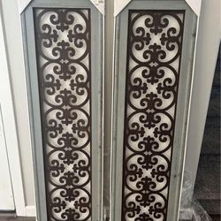 Set Of 2 Decorative Wall Panels. Light Blue And bronze 