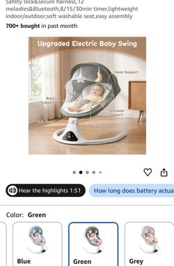 Electric Baby Swing – Green , Used only two times practically new