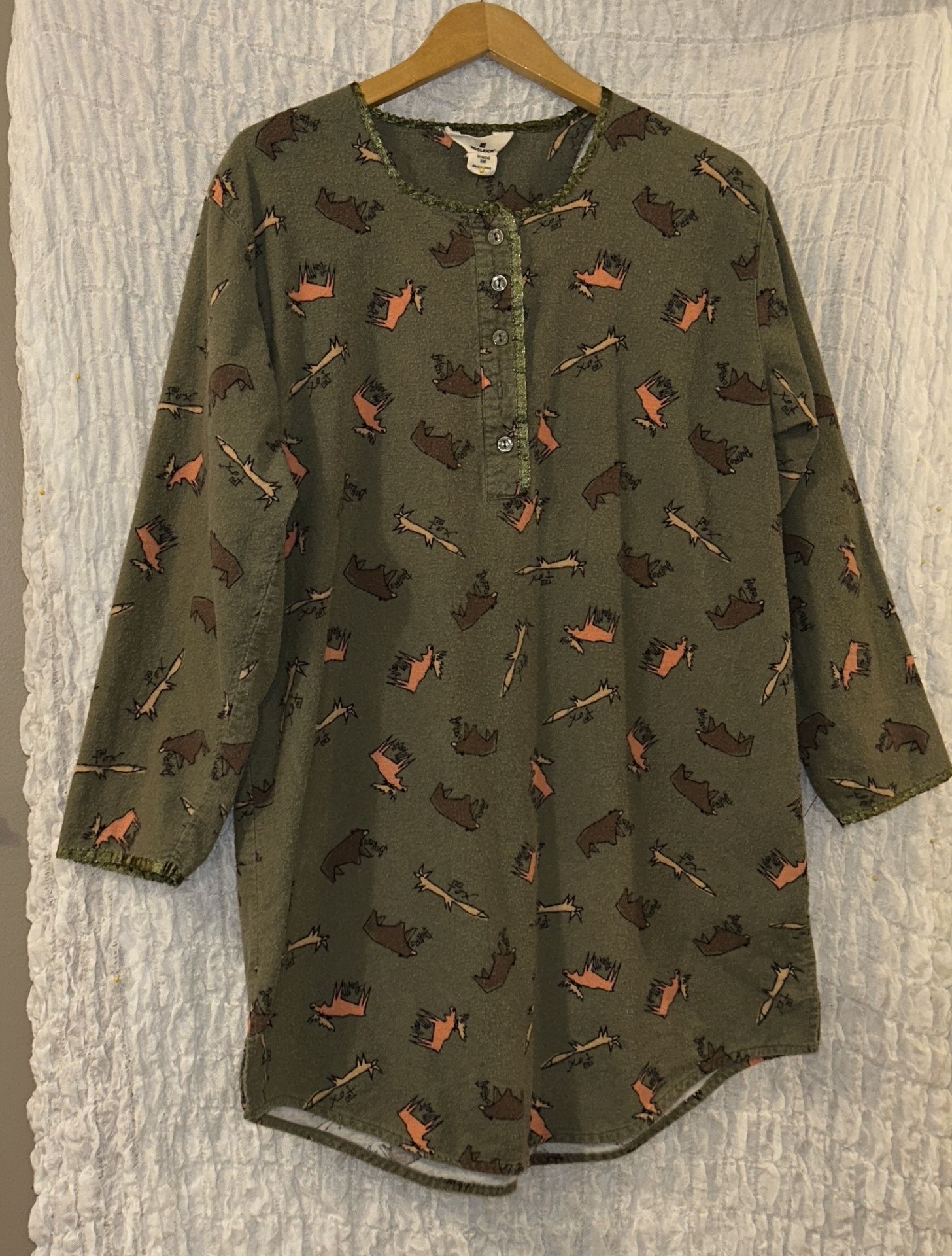 Woolrich: Flannel Nightshirt Sage Animal Print, Size: S/M