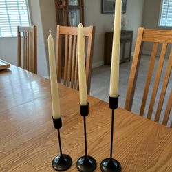 Black Iron Taper Cancel Holders- Set Of 3 -candles Included 