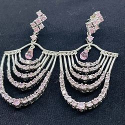 Silver Pink Chandelier Earrings 