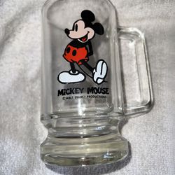 Mickey Mouse Glass Mug Beer Stein 16 oz 5.5” Vintage Retro