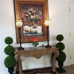 Nice Midsized Marble Top Carved Detail Console Table