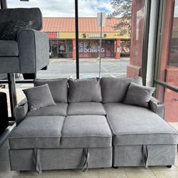 NEW Small Convertible Sectional With Storage And Pullout Bed