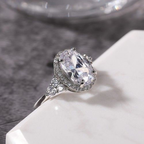 (SIZE- 8) Reserved for GRACE - Beautiful Noble Oval Pure CZ Macro Pave Silver Wedding Luxury Rings, K936