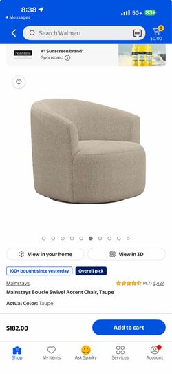 Mainstays Boucle Swivel Accent Chair, Taupe