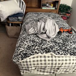 Twin Sized Bed With Mattress, Sheets, Frame, And Headboard