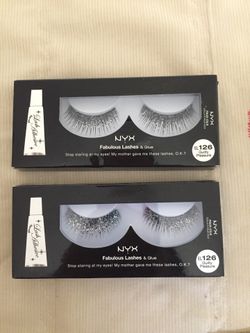 Eye lashes. Lip gloss. Elf brow powder.