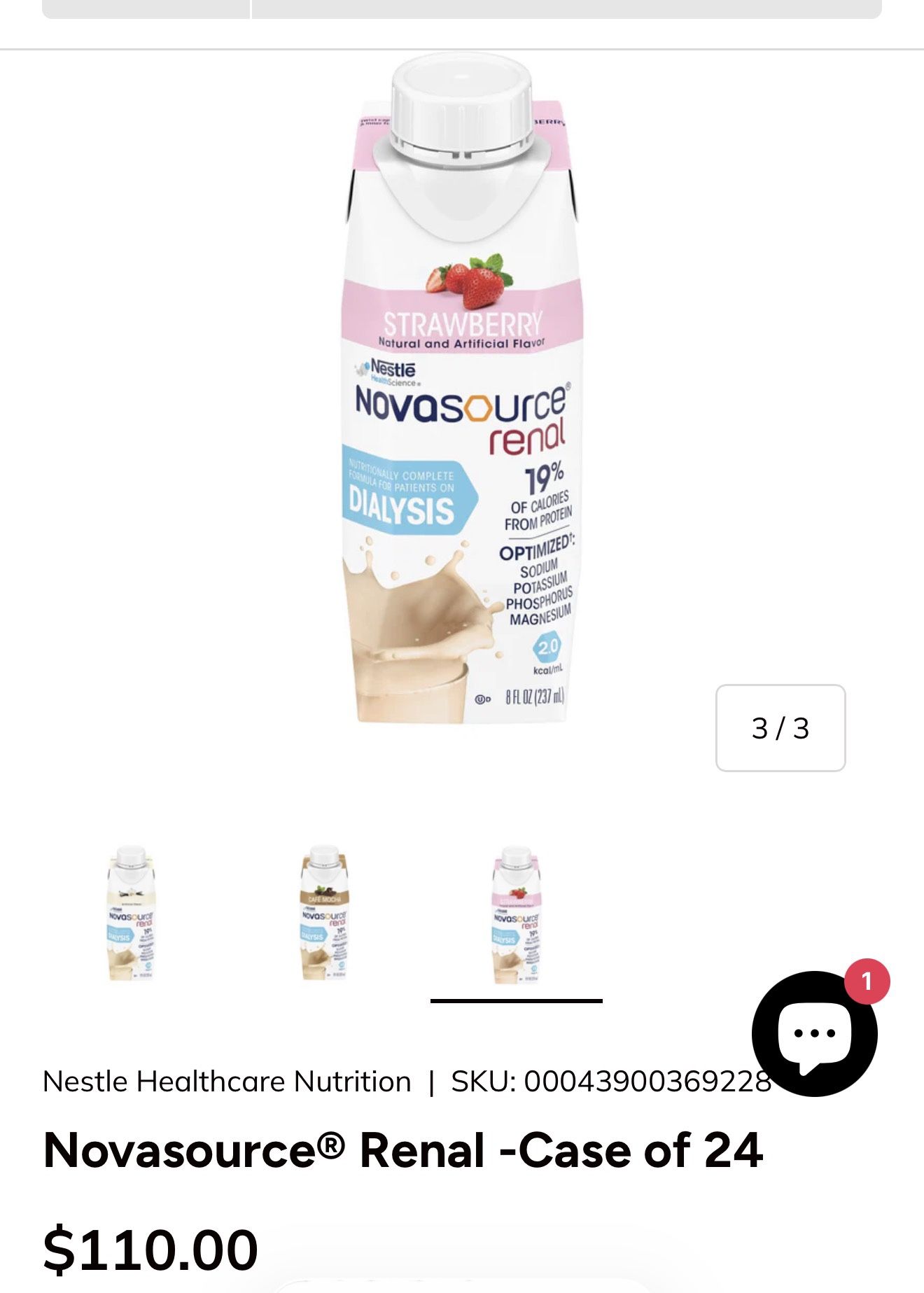 Nova Sourse Renal Shakes Strawberry 24 Pack Dialysis