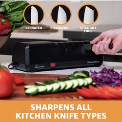Electric Knife Sharpener for Kitchen Knives, Powerful Motor with Precision Guides and Professional Diamond Abrasives, Expert Automatic Angle Detection