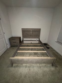 Cresent Larkspur Queen Bed Frame + Power Nightstand - Greystone - Must Sell