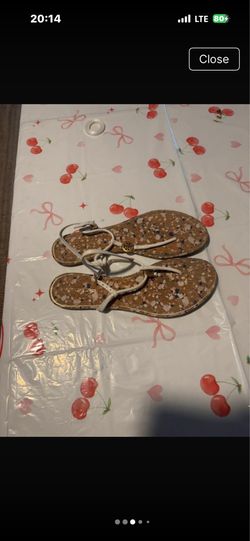 Tory Burch Marion Sz 9 Confetti Quilted Silver Thong Leather Flat Sandals