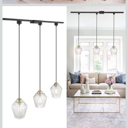 Darkaway H-Type Track Pendant Lighting, 3-Lights Track Ceiling Light Hanging Fixtures Include H Type Track Lighting Rail and H Track Floating Canopy C