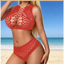 $5 one size  Special Sexy Lingerie for Women Outfits Mesh Fishnet Lingerie Set BabyDoll Bodysuit Two Piece Crop Top Bra and Thong Set