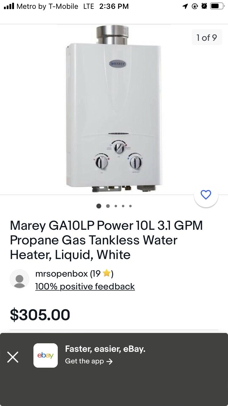Hot Water Heater ,..Marey 10 Liter Tankless Gas Water Heater (Brand New )
