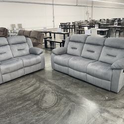 Sofa Recliner + Loveseat Recliner - Grey Fabric 2pc Sofa Set $799