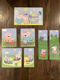 Wooden Peppa Pig Puzzles w/ Storage Box
