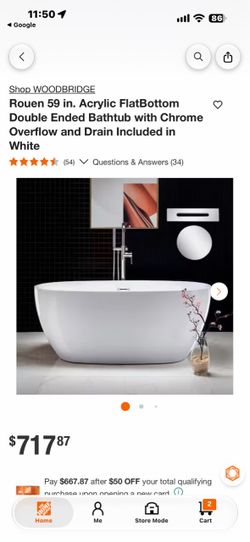 WOODBRIDGE Rouen 59 in. Acrylic FlatBottom Double Ended Bathtub with Chrome Overflow and Drain Included in White
