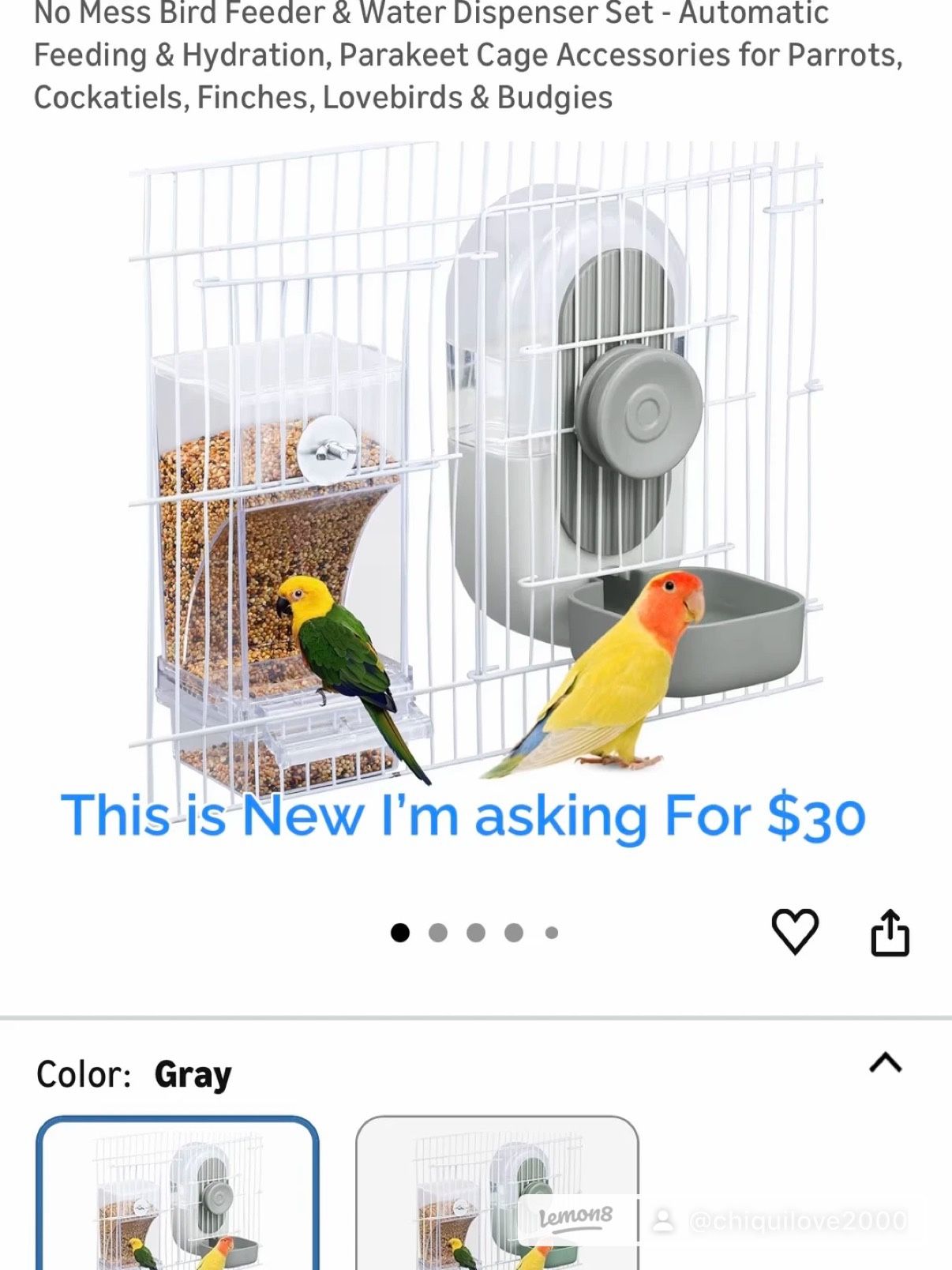 No Mess Bird Feeder & Water Dispenser Set - Automatic Feeding & Hydration, Parakeet Cage Accessories for Parrots, Cockatiels, Finches, Lovebirds & Bud