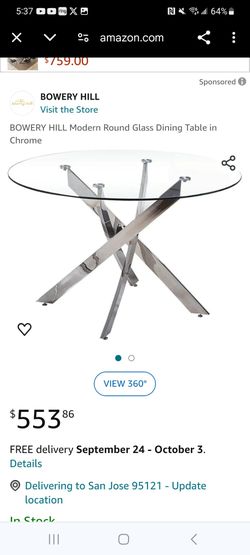 Dining Table Modern Elegant Style, Tempered Glass, Stainless Steel Frame Legs, Retail Table $600, Excellent Condition Like New