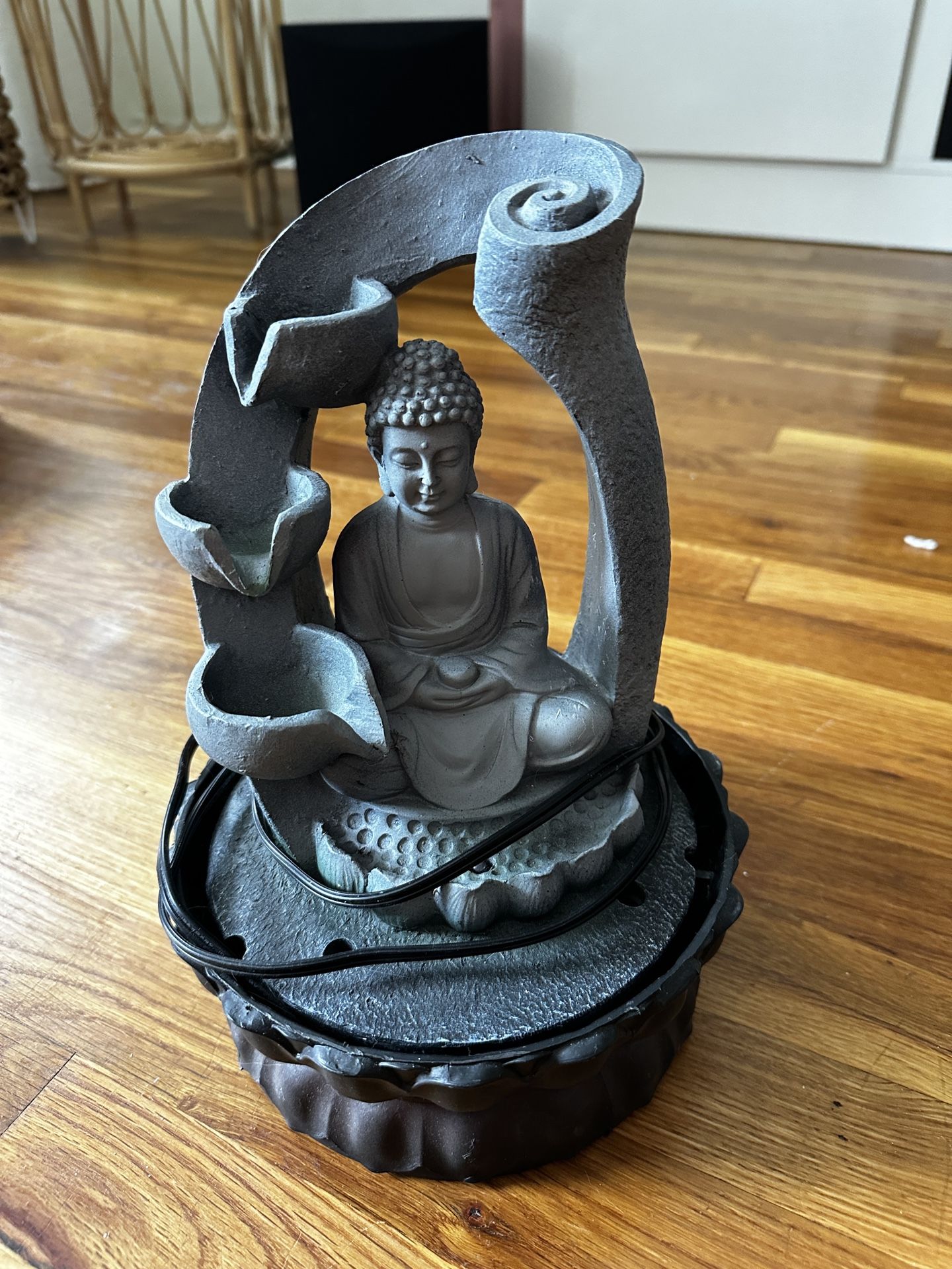 Buddha Tabletop Waterfall Fountain Meditation Relaxing Indoor Decoration, Zen Fountain for Home, Office, Bedroom Decoration(Grey 2)